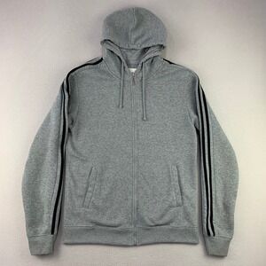 Ditch Plains Terry Fleece Hoodie Mens XL Gray Full-Zip Retro Sleeve Stripe